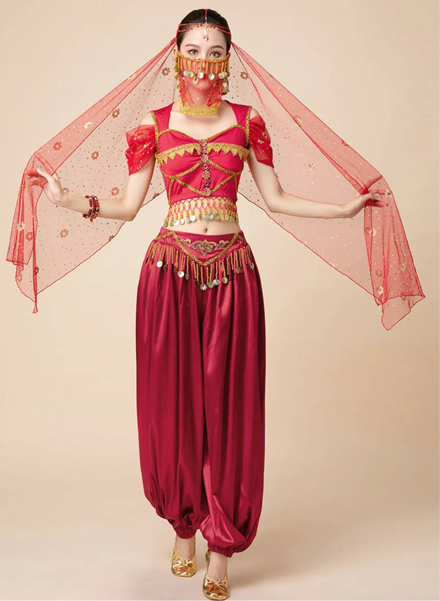 Arabian Princess Costumes belly dance dress Indian Dance Embroider Bollywood Jasmine Cosplay Costume Women Party Fancy Outfit