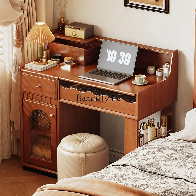 Medieval style all-solid wood dresser, bedroom storage cabinet integrated multi-functional flip-top makeup table