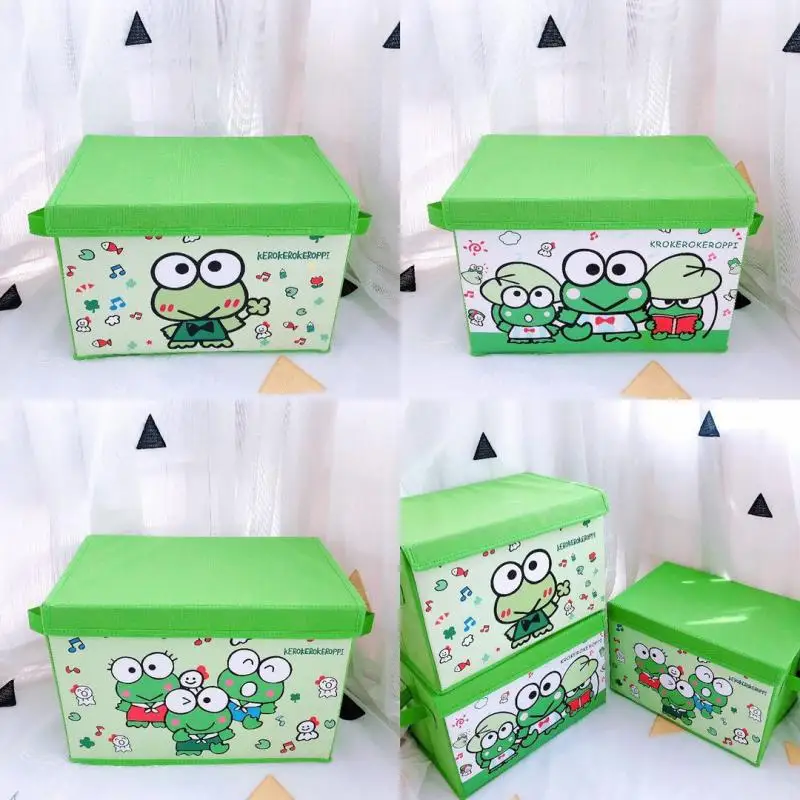 Kawaii Sanrio Keroppi Storage Box Cute Cartoon Flip Cover Desktop Sundries Organizing Box Wardrobe Foldable Storage Box Gift