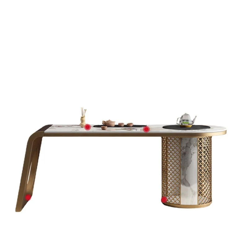 

Light luxury rock slab tea table rectangular, modern steel tea table office designer tea table and chair combination