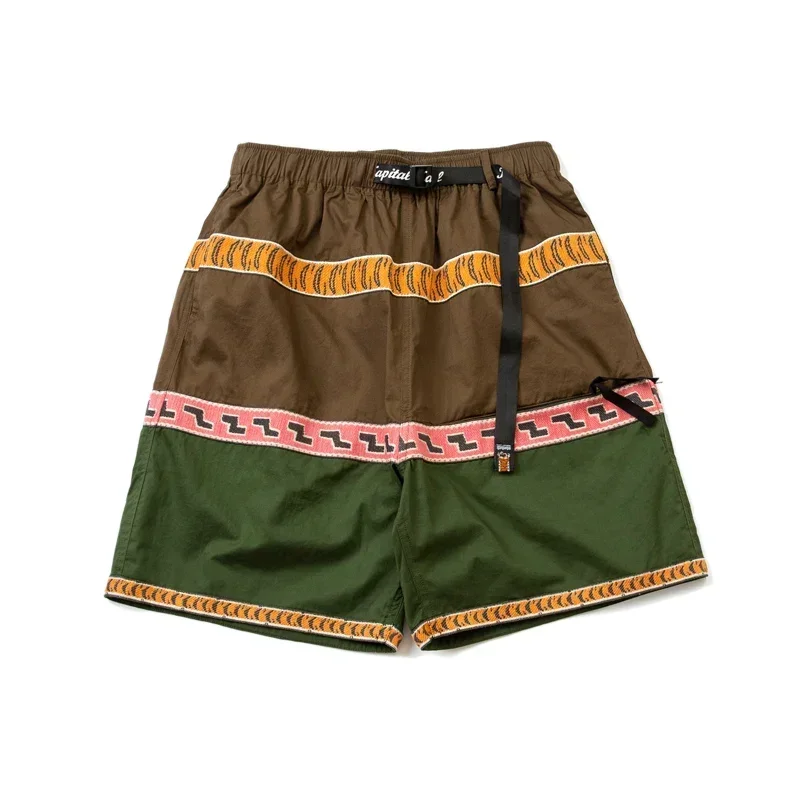 

2024 Summer New Japanese Fashion Brand Hirata Hehong Color Matching Tiger Ribbon Five Point Casual Men's Shorts