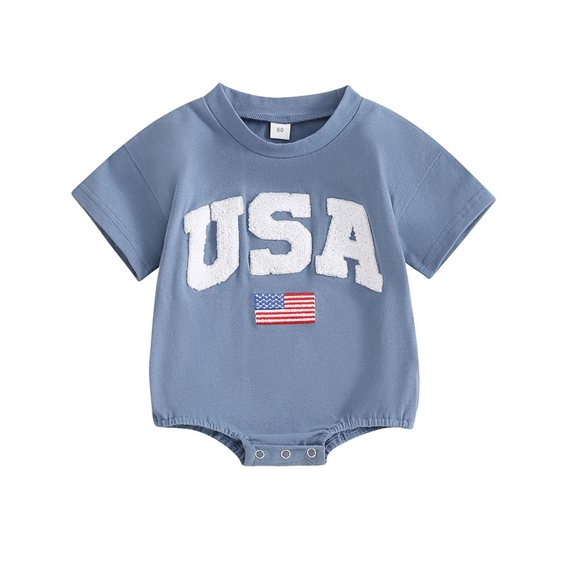 

Baby Boy Girl 4th of July Outfit Newborn Oversized USA Romper Stars Stripes Shirt Jumpsuit Fourth of July Clothes