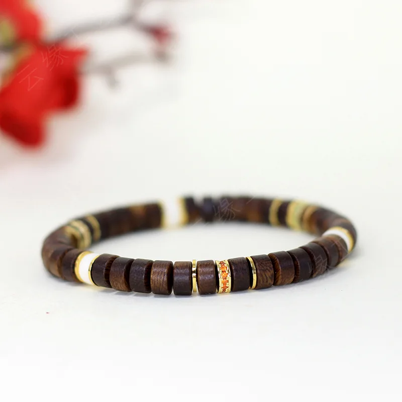 Agarwood wood DIY three-row bracelet, size 7*4, unisex Chinese-style cultural bead string prayer beads 4