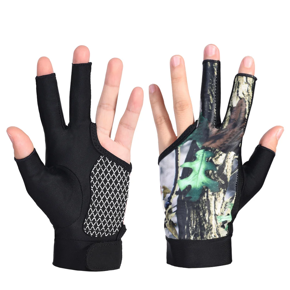 1 زوج 3 أصابع قفازات المضادة للانزلاق البلياردو جديلة قفاز التمويه حجم L مقاومة للاهتراء سيليكون حصيرة الرطوبة فتل صافي