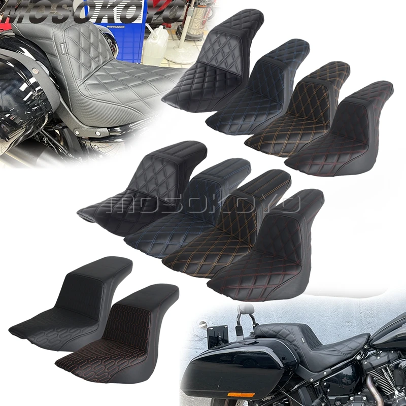 Motorcycle Two-Up Seat Microfiber Leather Driver Passenger Seat Cushions For Harley Softail FXLR FLSB FXLRS FXLRST Low Rider ST