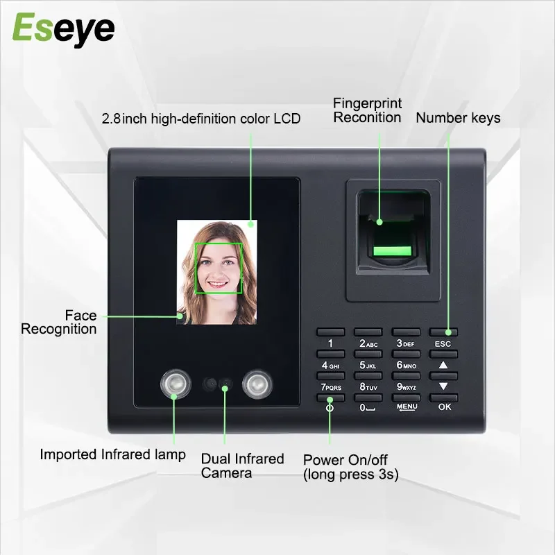 Eseye ID Card Dispositivo de controle de acesso biométrico de impressão digital Gravador de comparecimento do tempo Leitor de impressão digital