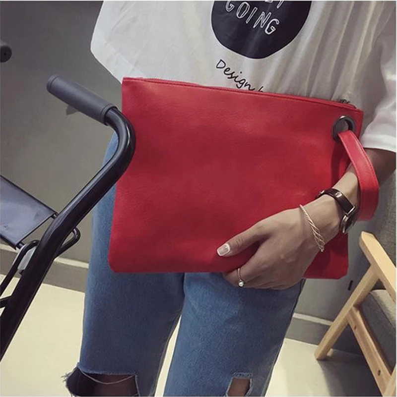 Vintage Day Clutch For Women Solid Color Pu Leather Handbags Female Phone Purse Hot Fashion Wristlet Bags sac à main