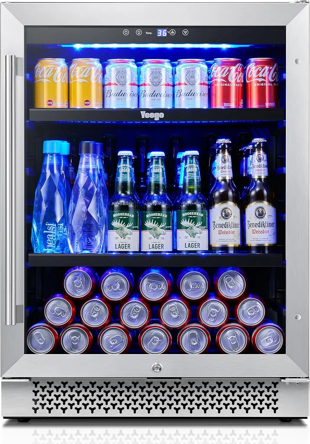 Beverage Refrigerator & Drink Fridge - 24 inch 180 Cans Beer Cooler Glass Door with Lock, Reversible Door Under Counter Refriger