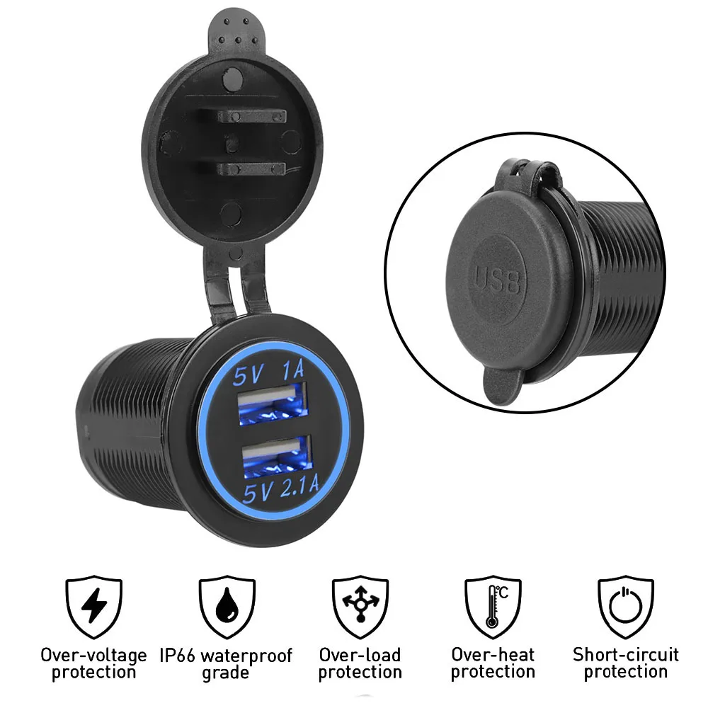 

Waterproof 12-24V Power Socket 3.1A Dual USB Charger for Auto Marine Motorcycle Truck Outlet Adapter