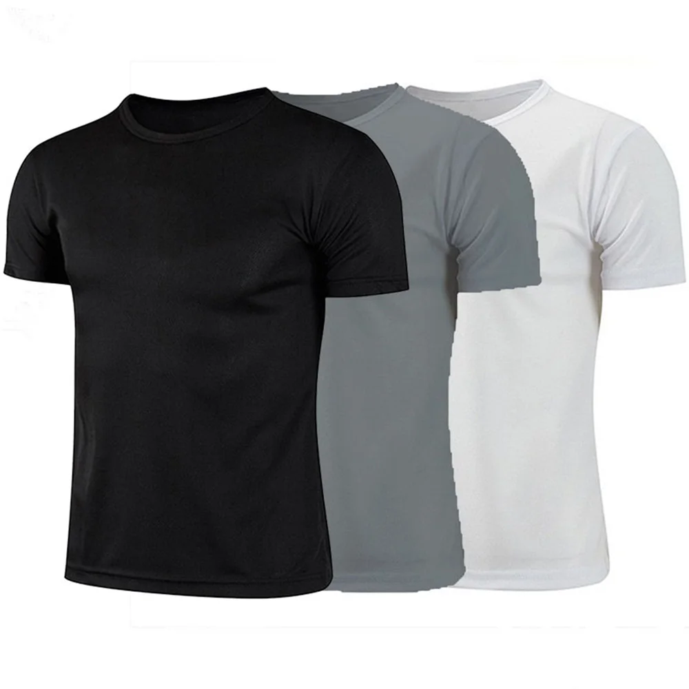 2024 Gym T-shirt Men Casual sports t shirt Male Fitness Bodybuilding shirt Tee Short Sleeve Quick Drying Solid color clothing