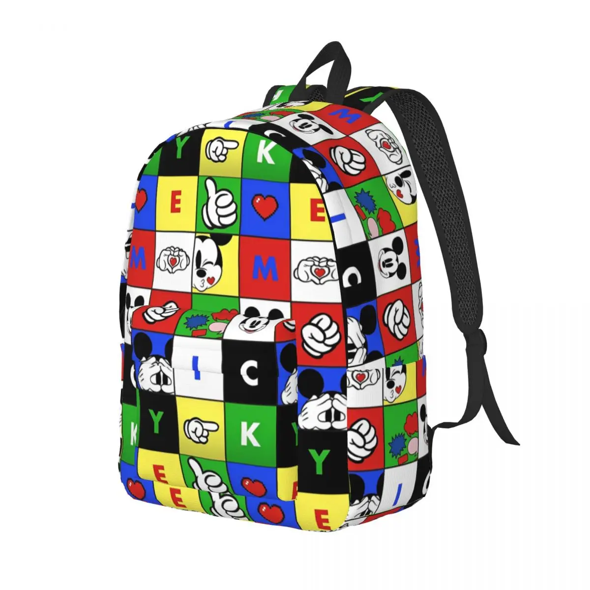 ミッキーマウスレタープリントバックパックスポーツバックパック若者おかしいスクールバッグ高品質通気性リュックサック