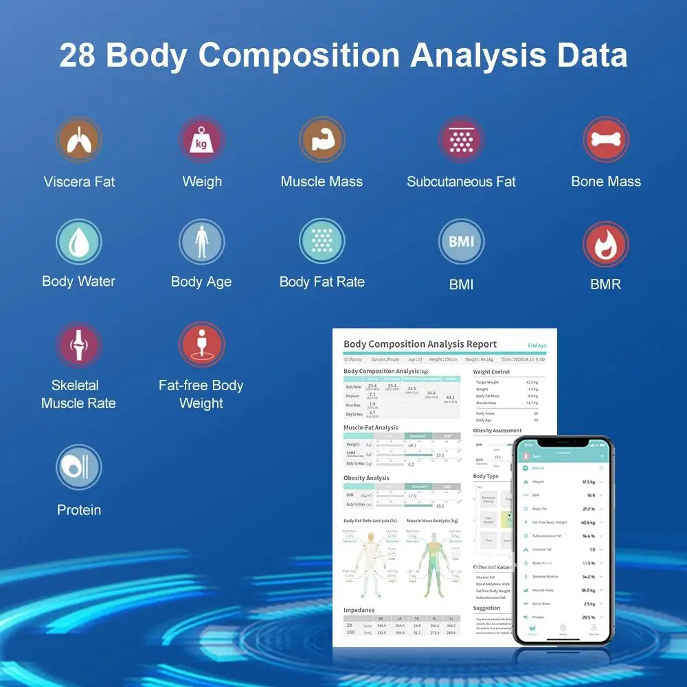 2023 Smart Bioimpedance Scale 8 Electrodes BMI Body Fat Scale Body Weight Scale Professional Body Composition Scale Rechargeable