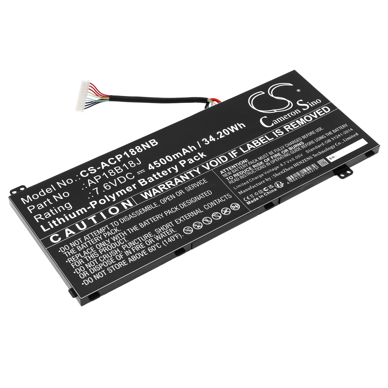 Notebook, Laptop 4500mAh / 34.20Wh Battery For Acer AP18B18J Aspire 3 A314-32  Aspire 3 A314-32-C00A  Aspire 3 A314-32-C087