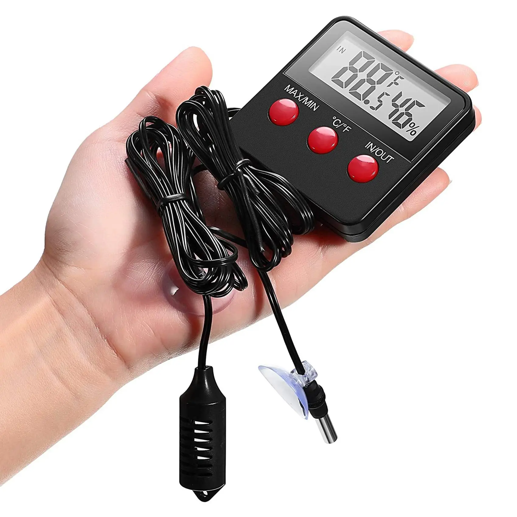 2 Pieces Digital Reptile Thermometer Hygrometer with Probes Terrarium Reptile Humidity Gauge Indoor Outdoor Digital