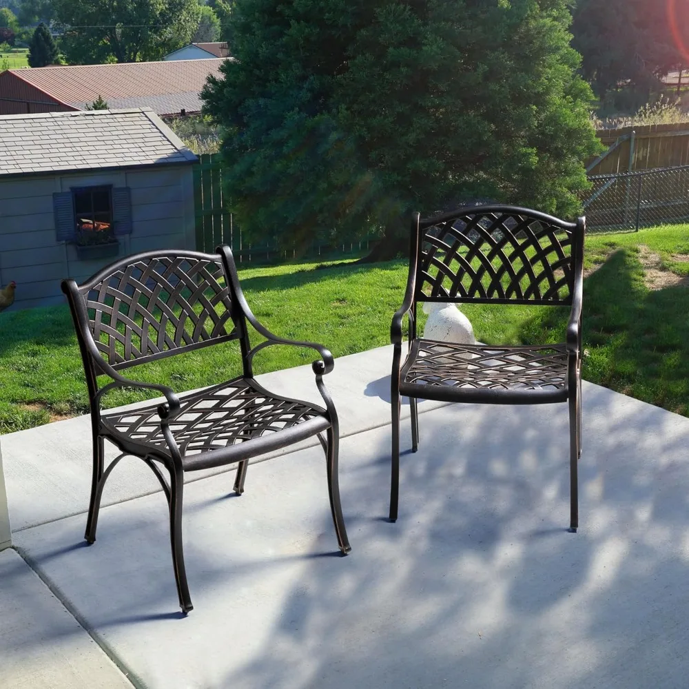 

Cast Aluminum Patio Dining Chairs with Armrests for Indoor Outdoor Bistro Chairs for Balcony, Backyard, Garden, Black