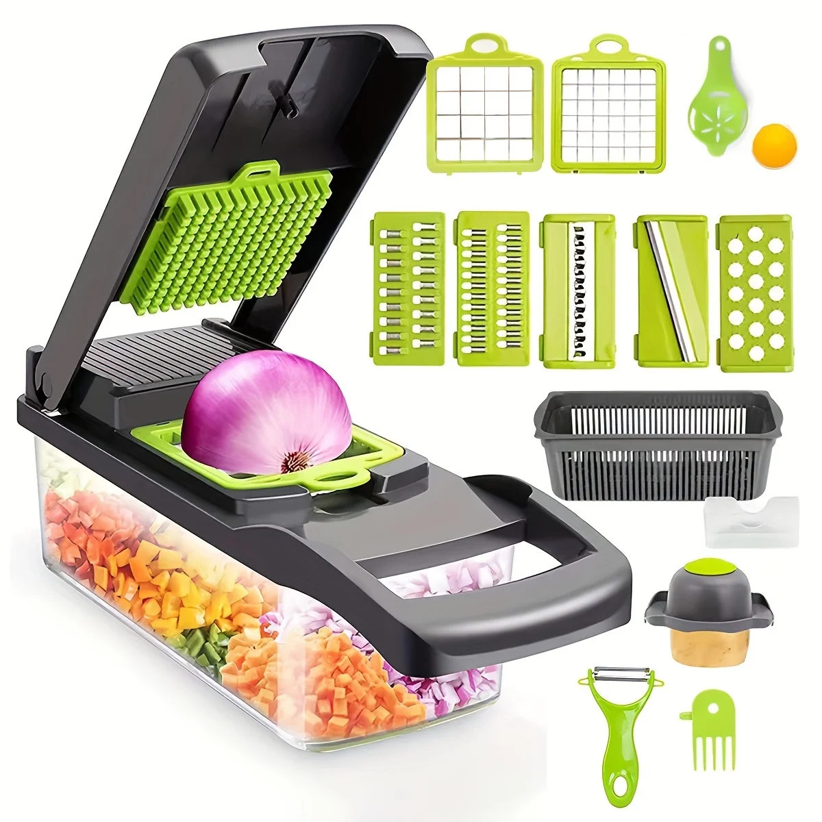 

1Pc 12 In 1 Multifunctional Vegetable Slicer Cutter Shredders Slicer With Basket Potato Chopper Stainless Steel Cheese Grater