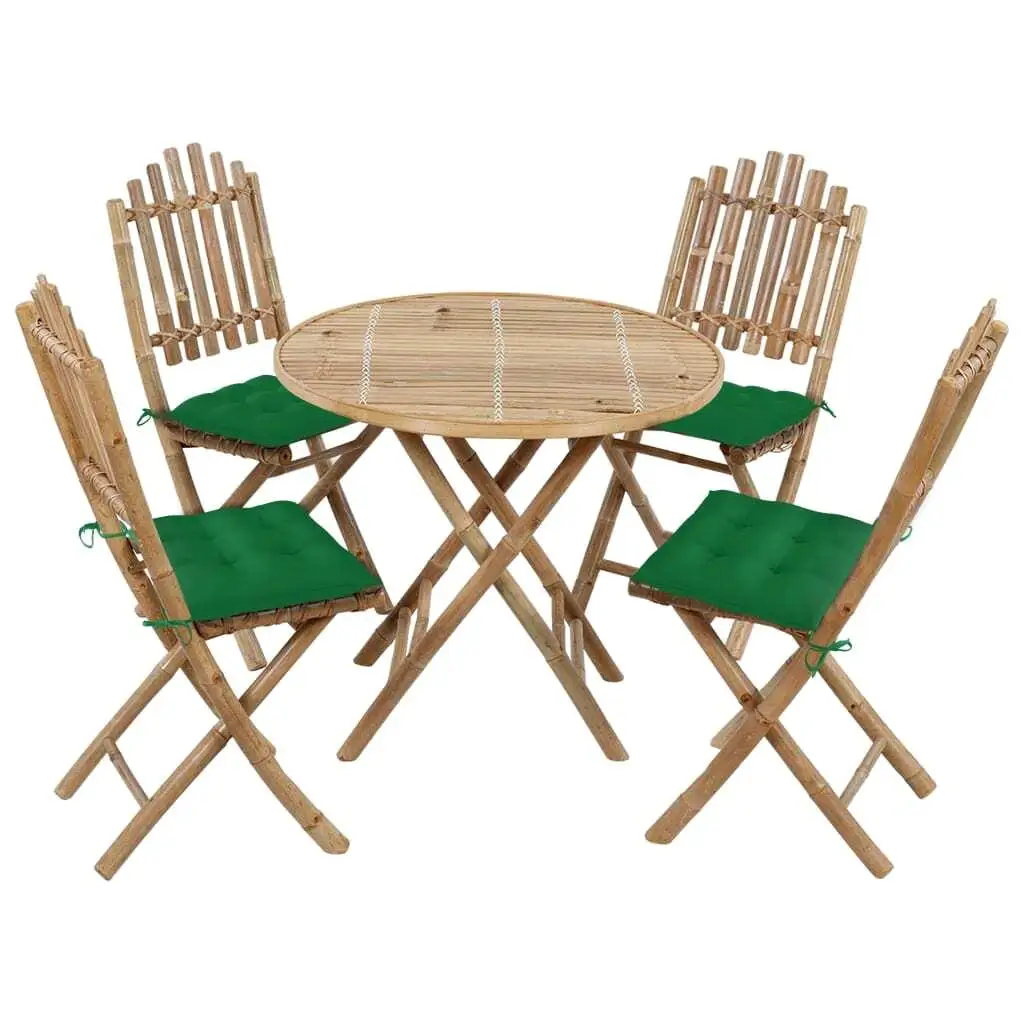 

Bamboo Patio Dining Set for 4 with Brown and Green Polyester Cushions Standard Outdoor Furniture