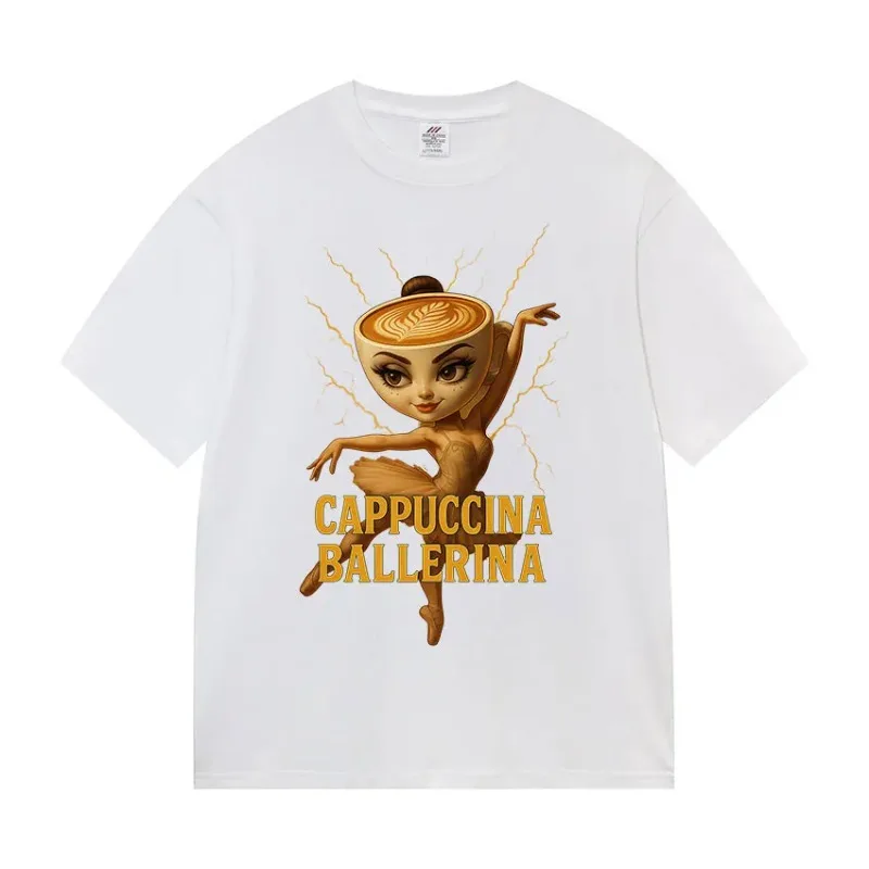 

Funny Cappuccino Ballet Meme Pattern T-shirt for Women, Fashionable and Comfortable Hot Selling T-shirt for Summer Women