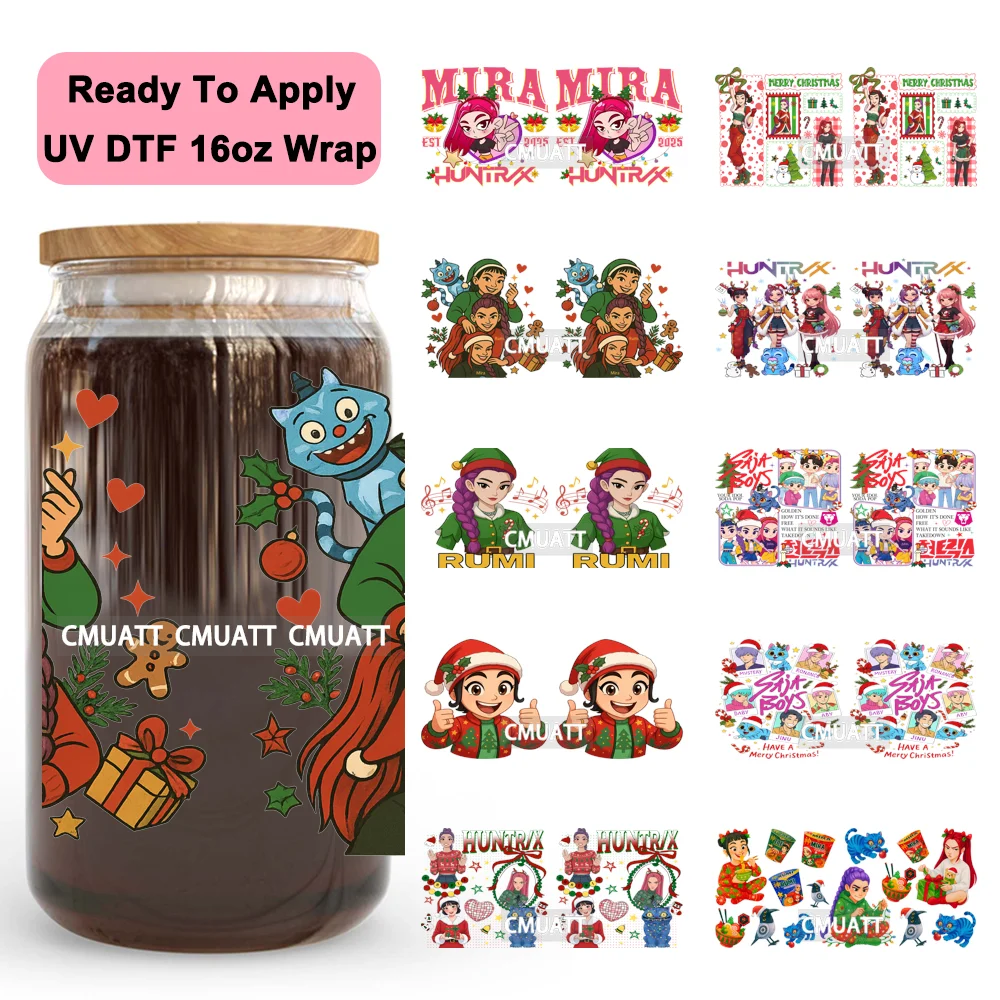 

Demon Hunters Inspired Christmas Kpop UV DTF Stickers Ready To Apply Cup Wrap High Quality Waterproof For 16OZ Libbey Can Glass