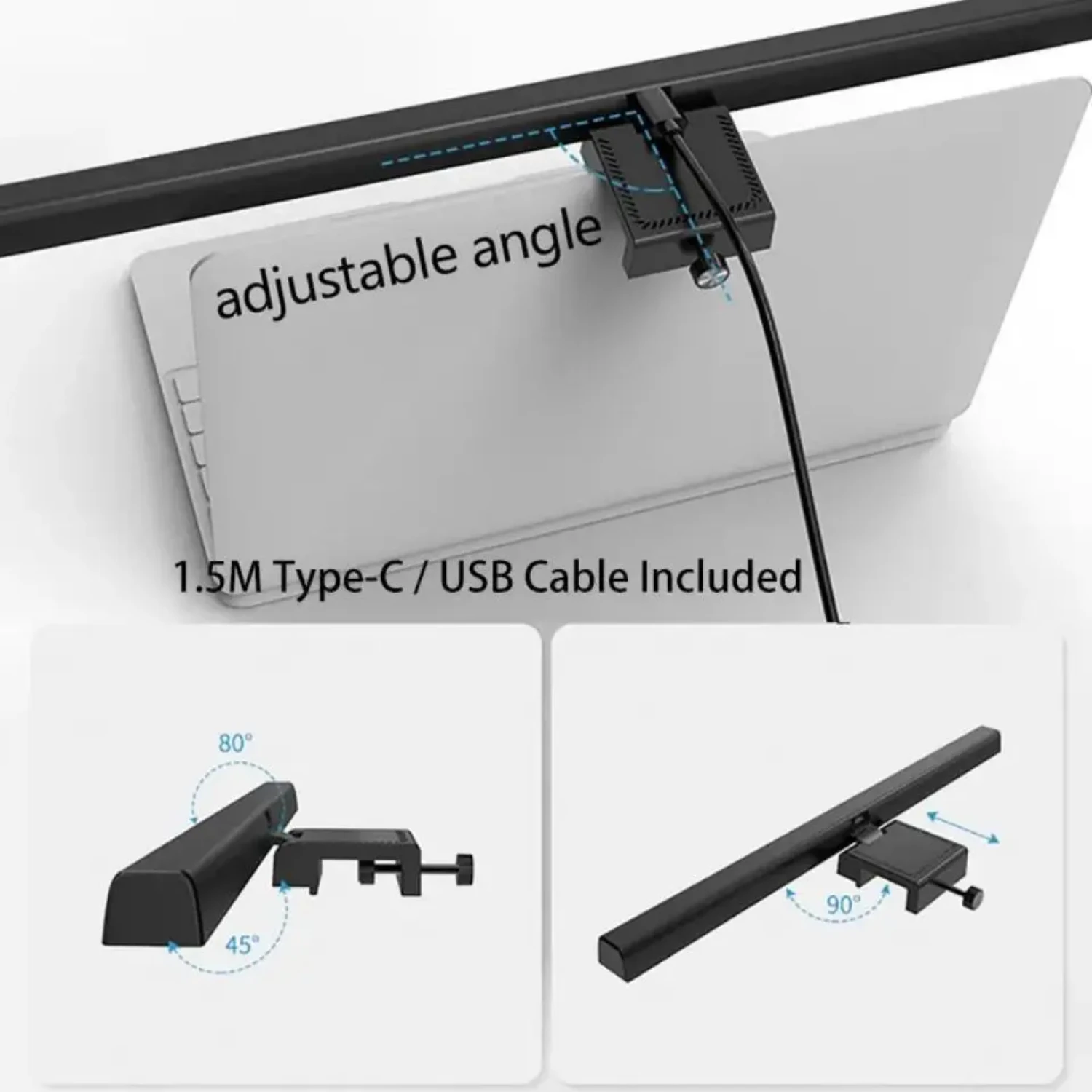 Augenpflege-Schreibtischlampe, 50 cm, LED, für Computer, PC, Monitor, Clip-Licht, stufenloses Dimmen, Lesen, USB-betrieben, hängende Tischlampen