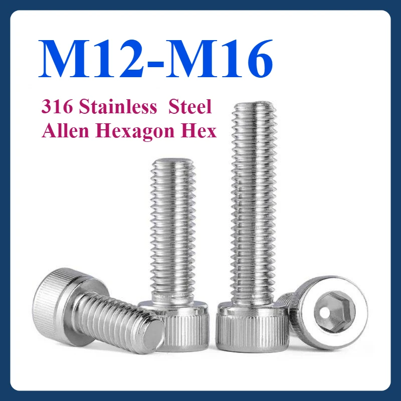 

316 Stainless Steel M12/M14/M16 Allen Hexagon Hex Socket Head Cap Bolt Screw Over Ultra Long 25-150mm(1~2pcs)