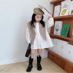 Baby Girl Suit Shawl Shirt Skirt Set Korean Styles 2023 Spring Autumn New Fashionable Casual Simple Two Piece Shirt Skirt Set