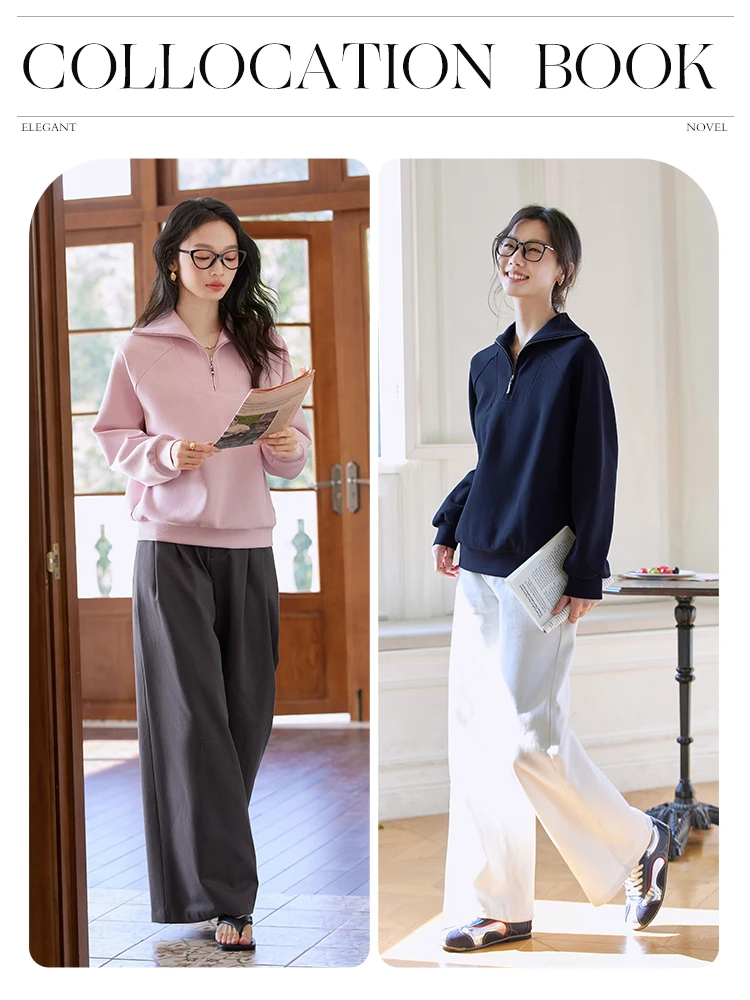 VIMLY Women's Sweatshirts Retro Zipper Lapel Design Spring Female 2025 Casual Pullover Long Sleeve Top Woman Clothing A0309