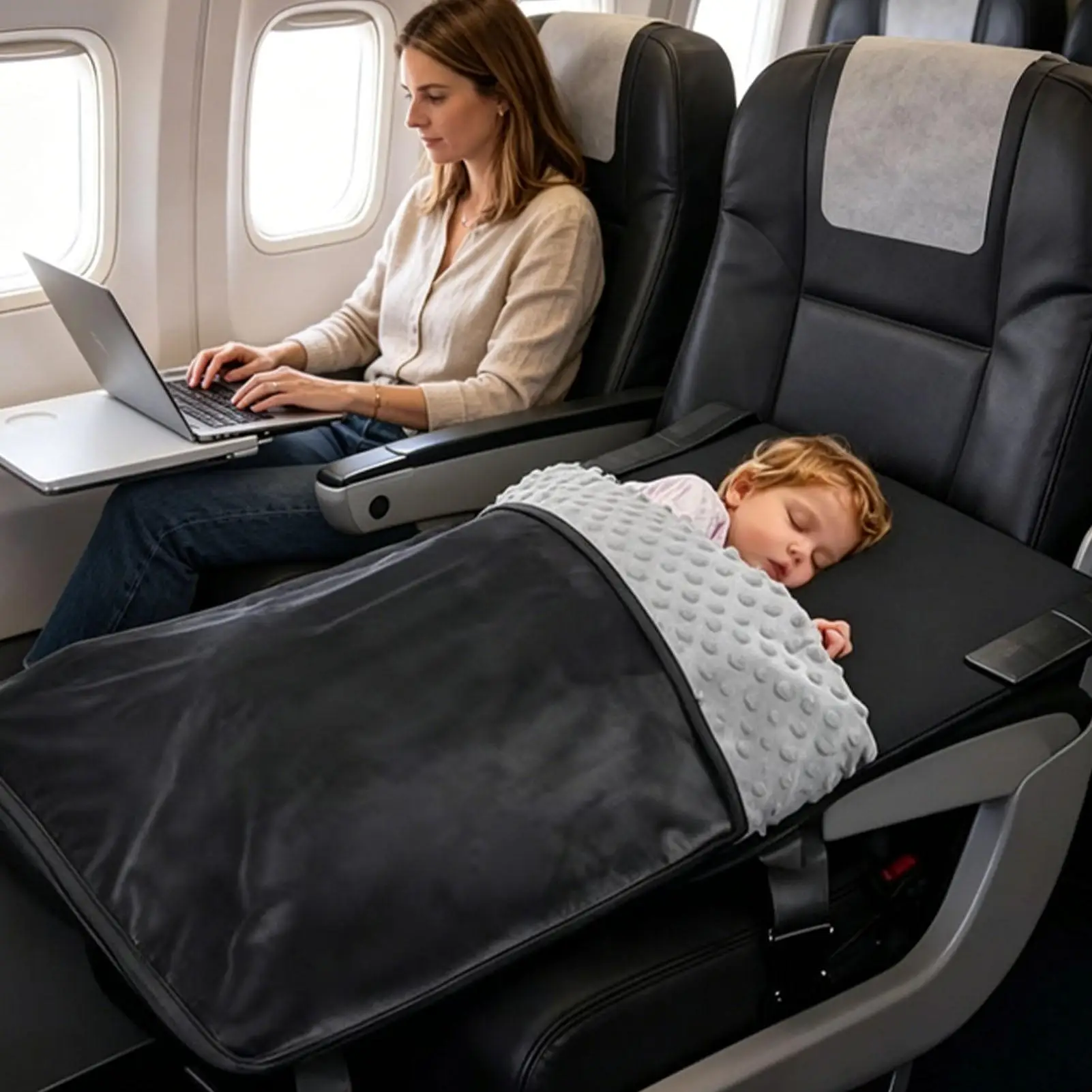

Airplane Bed For Kids Soft Portable Folding Hammock Airplane Travel Bed With Blanket For Travel Vacation Long Trip Cabin Layover