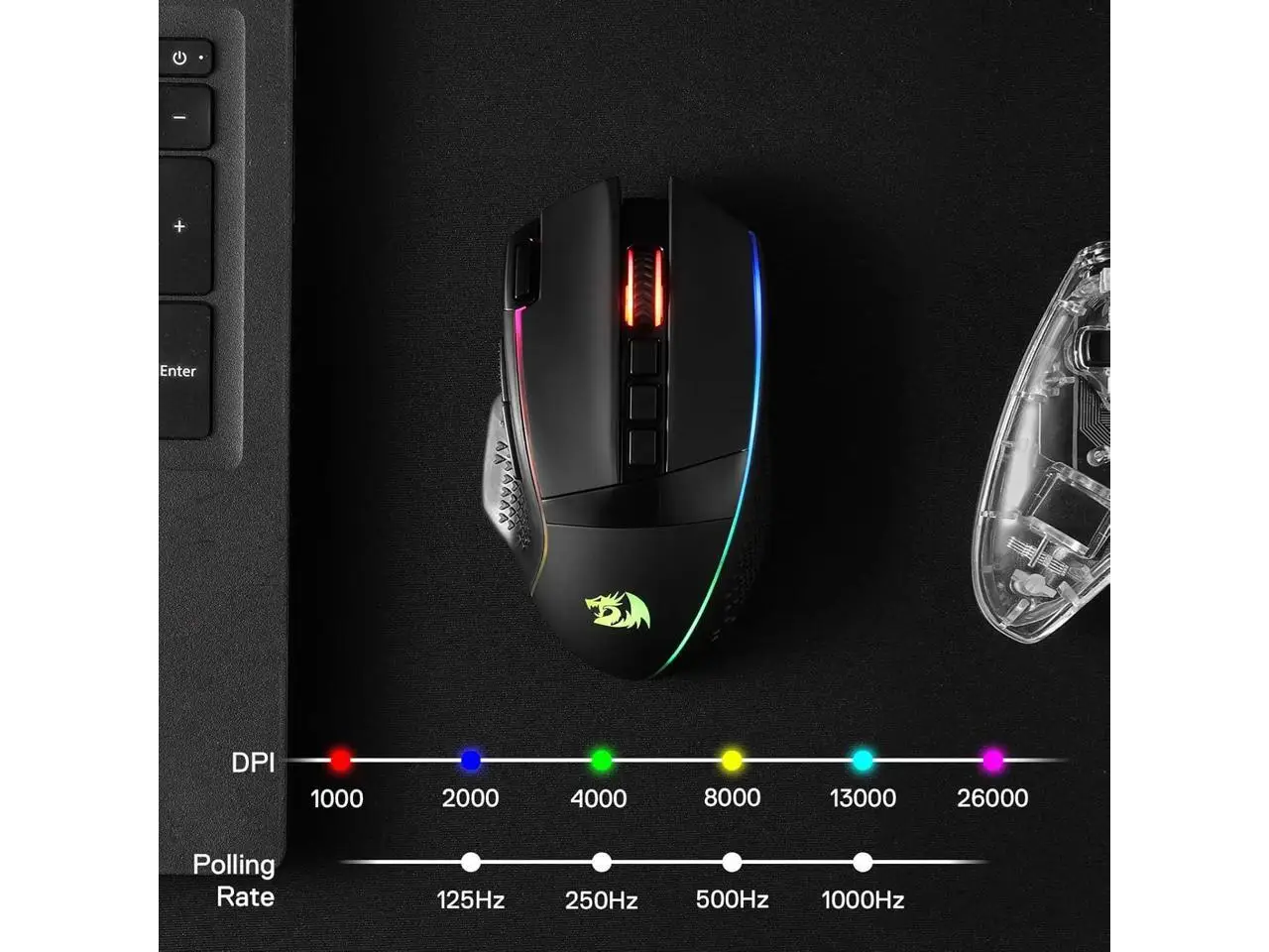 Redragon M991 Wireless Gaming Mouse, 26000 DPI 3-Mode Gamer Mice w/Rapid Fire Key, 9 Macro Buttons, Powerful Capacity and RGB Backlight for PC/Mac/Laptop view 5