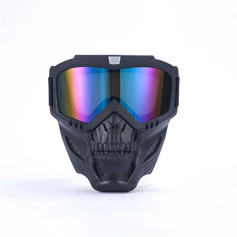 Motorcycle Skull Mouth Mask Tactical Off-Road Riding Racing Outdoor Ski Goggles Windproof UV Multicolor Helmet Goggles Removable