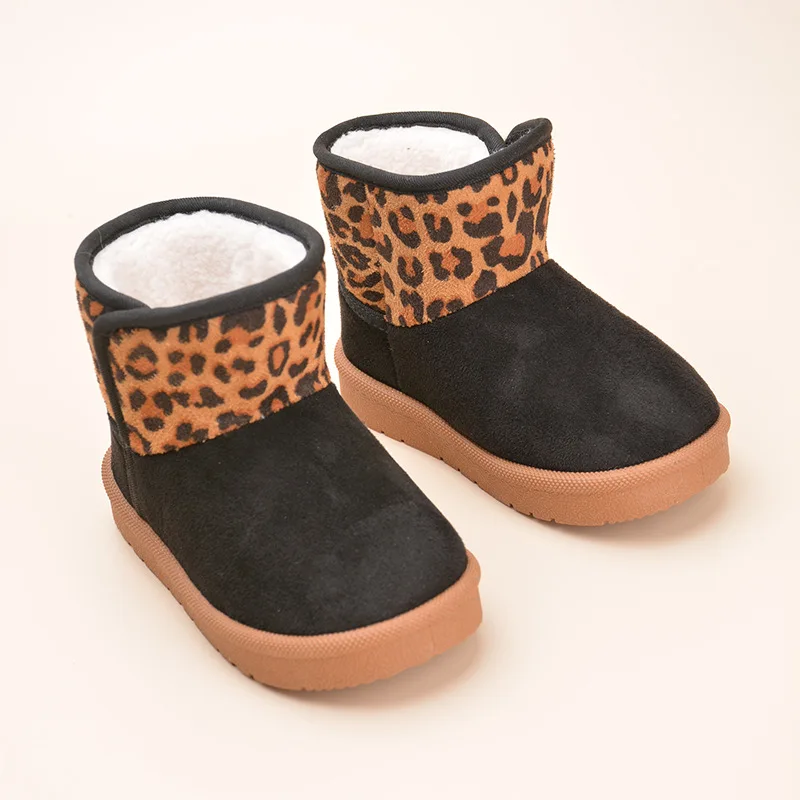 Stivali da neve per bambini invernali stivali corti con stampa leopardata carina per bambini scarpe in cotone moda per ragazze stivali con tomaia in