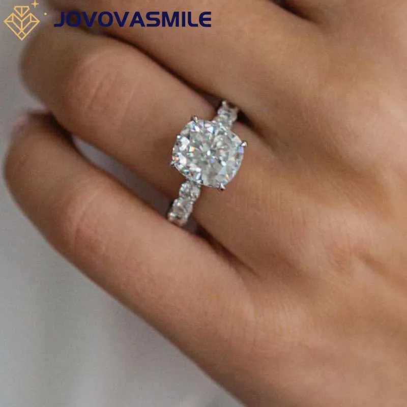 

JOVOVASMILE Moissanite Diamond Wedding Ring Real 18k 4.5 Carat 10.5x9.5mm Crushed Ice Cushion 3mm Cushion Full Eternity Band