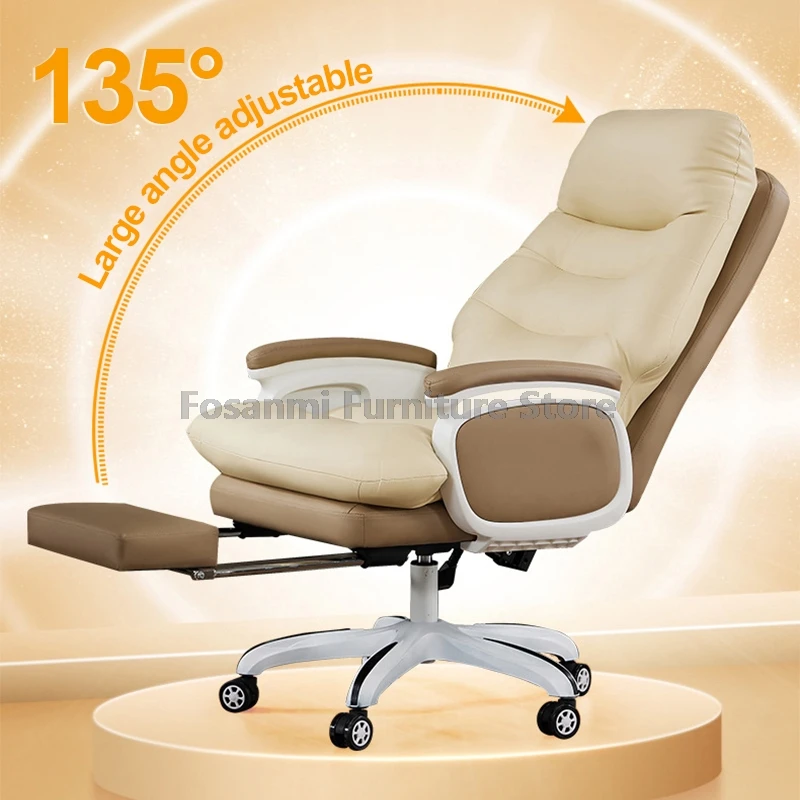 كرسي مكتب خلفي مريح مع دعامة قطنية ومسند رأس ، كرسي جلدي للمنزل ، مكتب