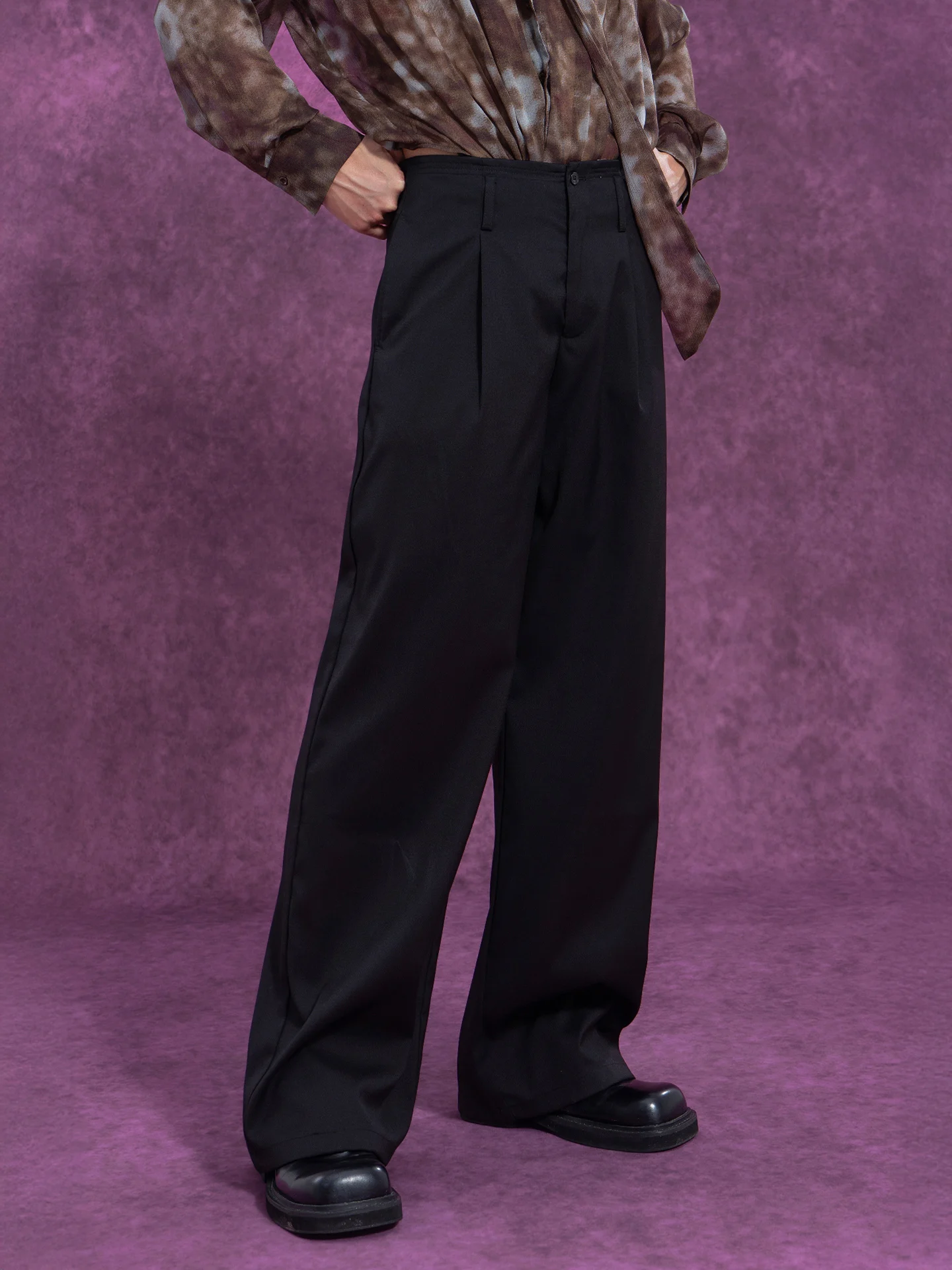 

High Waist Straight Leg Men's Casual Pants Black Simple Chic Loose Fit Long Trousers Fashionable Urban Style Autumn Wear