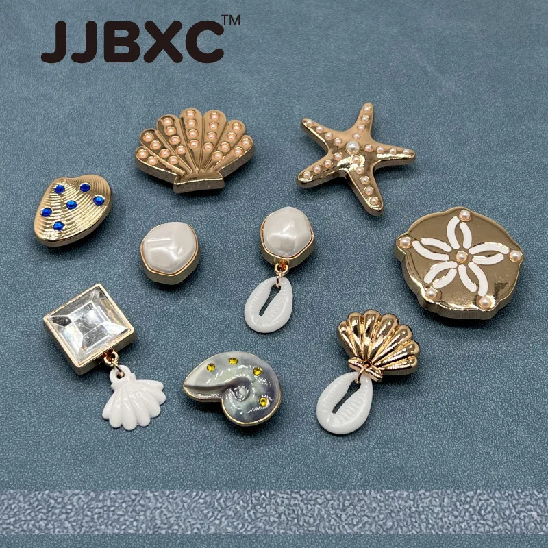 JJBXC CHARM Metal Shoe Buckle cross Shoe Accessories Metal Coral Pearl Ocean Shell DIY Fashion Shoes Accessories