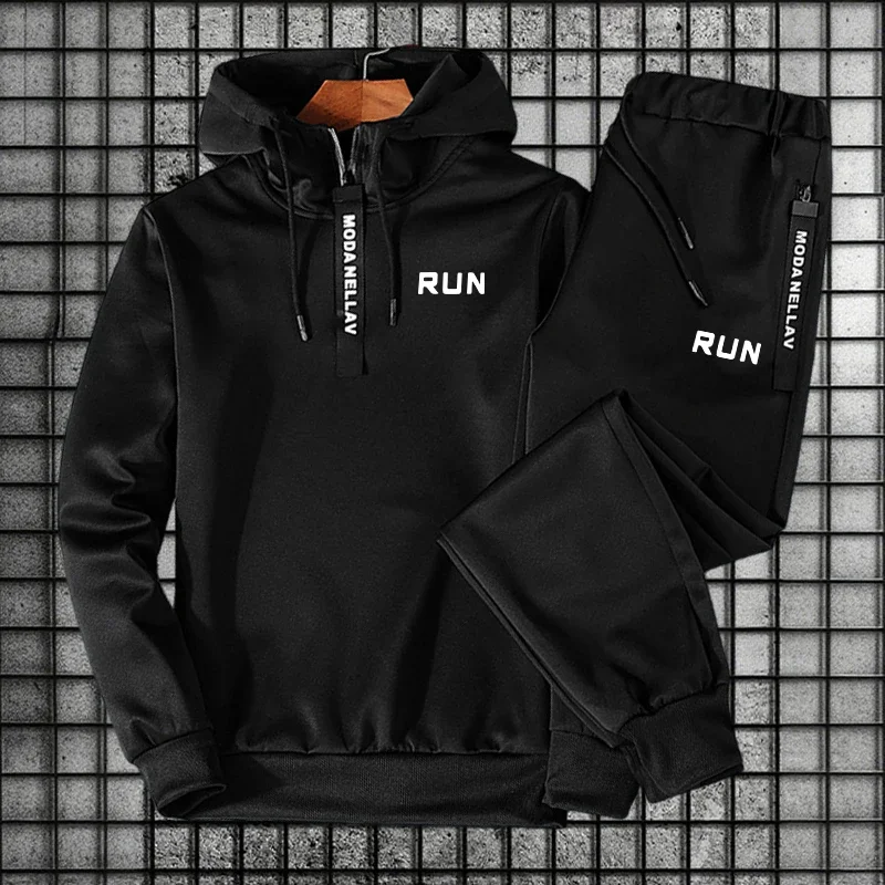Chándal de hombre de calidad, sudadera con capucha y media cremallera, ideal para actividades al aire libre, deportes, correr, ropa de hombre para otoño e invierno, ropa deportiva de calle.