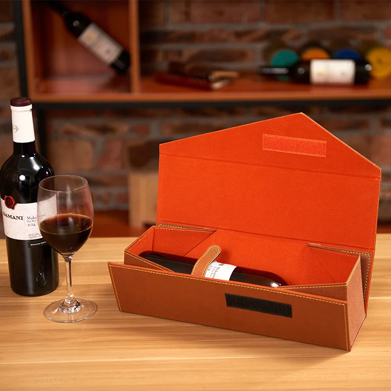 PU Leather Gift Box Red Wine Carrying Holder Storage Case Simplicity Gift for Friends Business Presentation Box