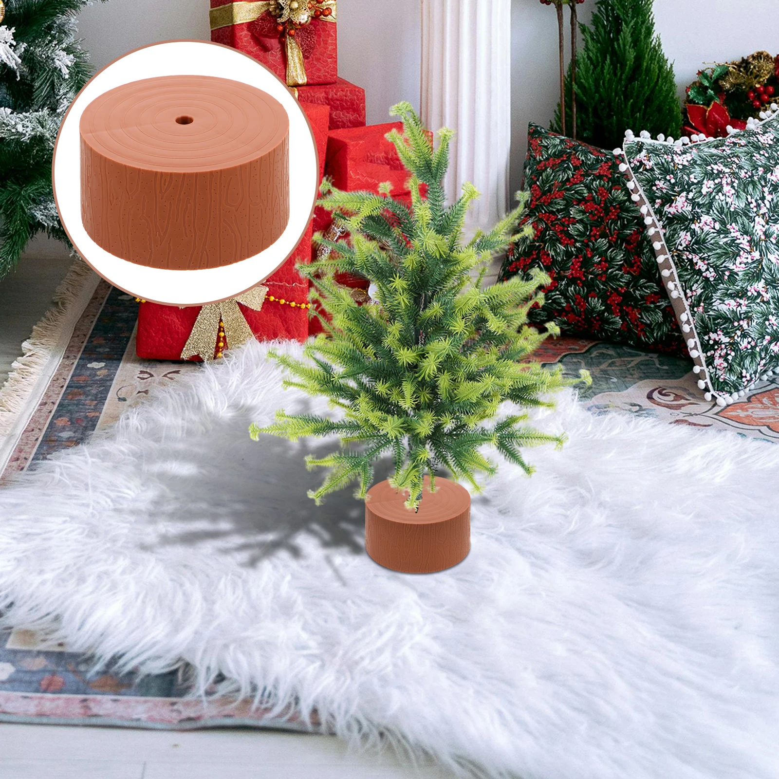 

4pcs Mini Christmas Tree Stand Base Artificial Tree Stump Holder Replacement Table Top Decor Fake Wood Stump For Holiday Party