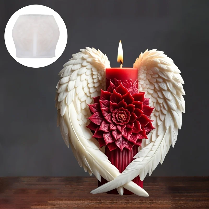 Angel Wings Flower Candle Silicone Mold Holy Angel Wings Inlay Flower Candle Silicone Mold Resin Plaster Mold Decorative Gift