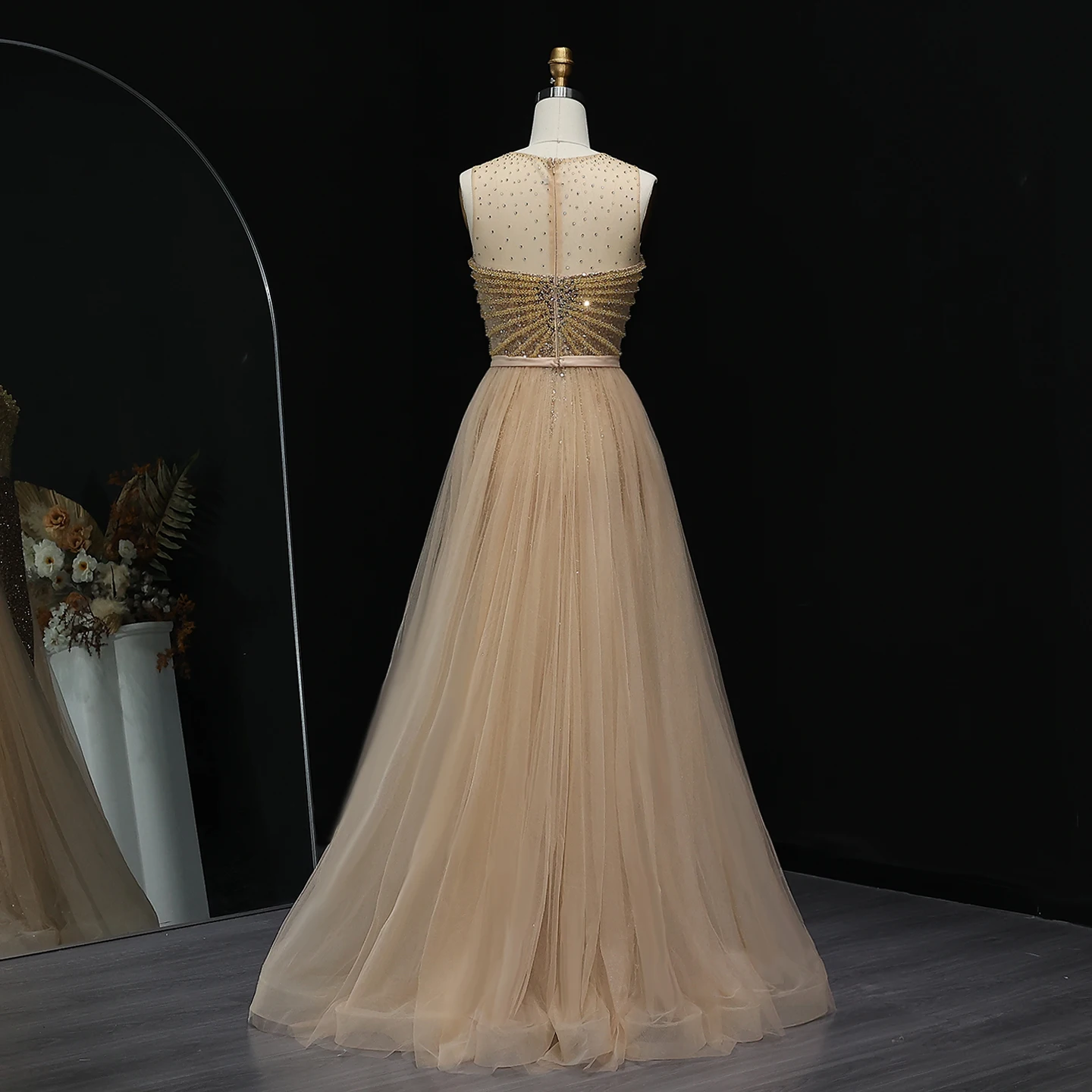 Sharon Said-vestido de noche azul claro de cristal brillante con sobrefalda, dorado de lujo para mujer, fiesta Formal de boda SS011 personalizado