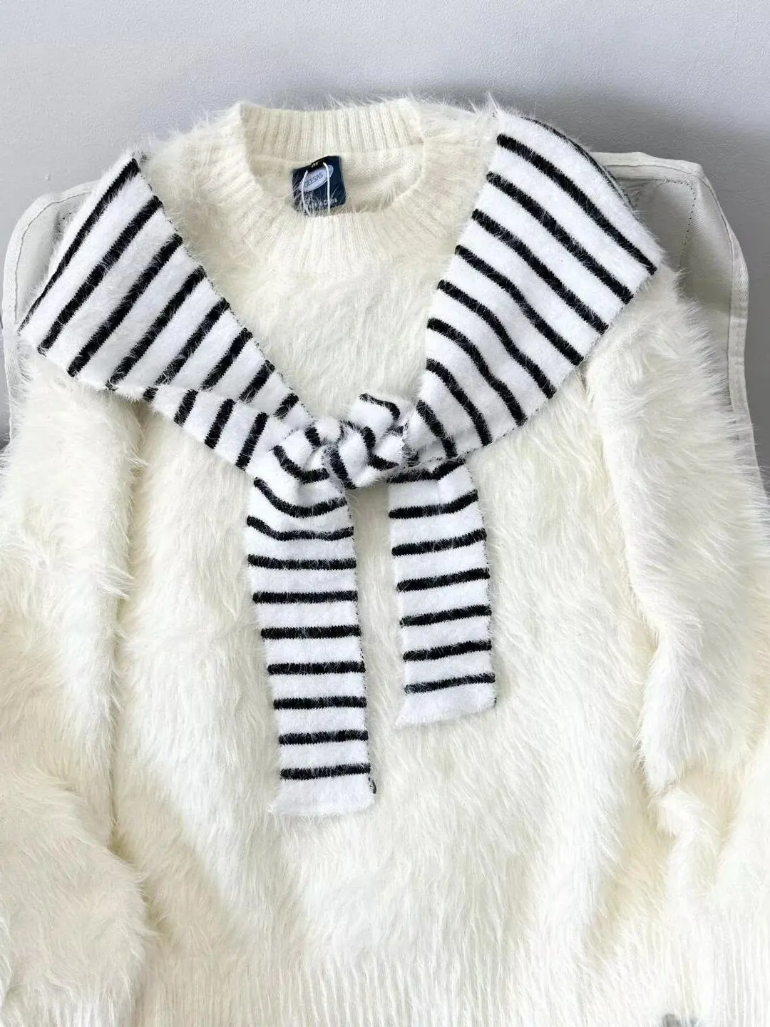 

Trendy Striped oulder Wrap Retro Soft Heavy Mink Sweater ex Autumn Winter College Sle Lazy Knitted irt Casual Wear