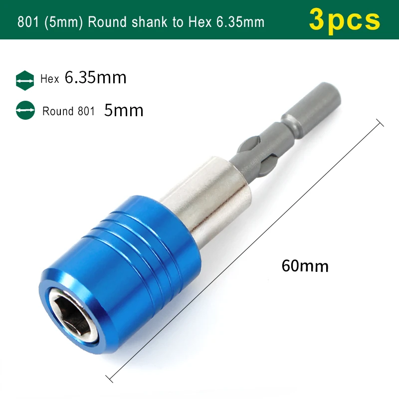 3PCS Blue Extend Bar 60mm For Electric 800/801/802 To 1/4 6.35mm Hex Shank Screwdriver Bit Holder Quick Release Transfer Tools