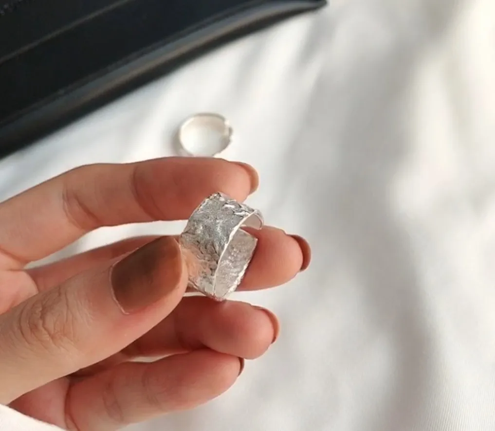 LIVVY Silver Color Simple Geometric Irregular Texture Adjustable Ring For Women Fashion Temperament Party Jewelry