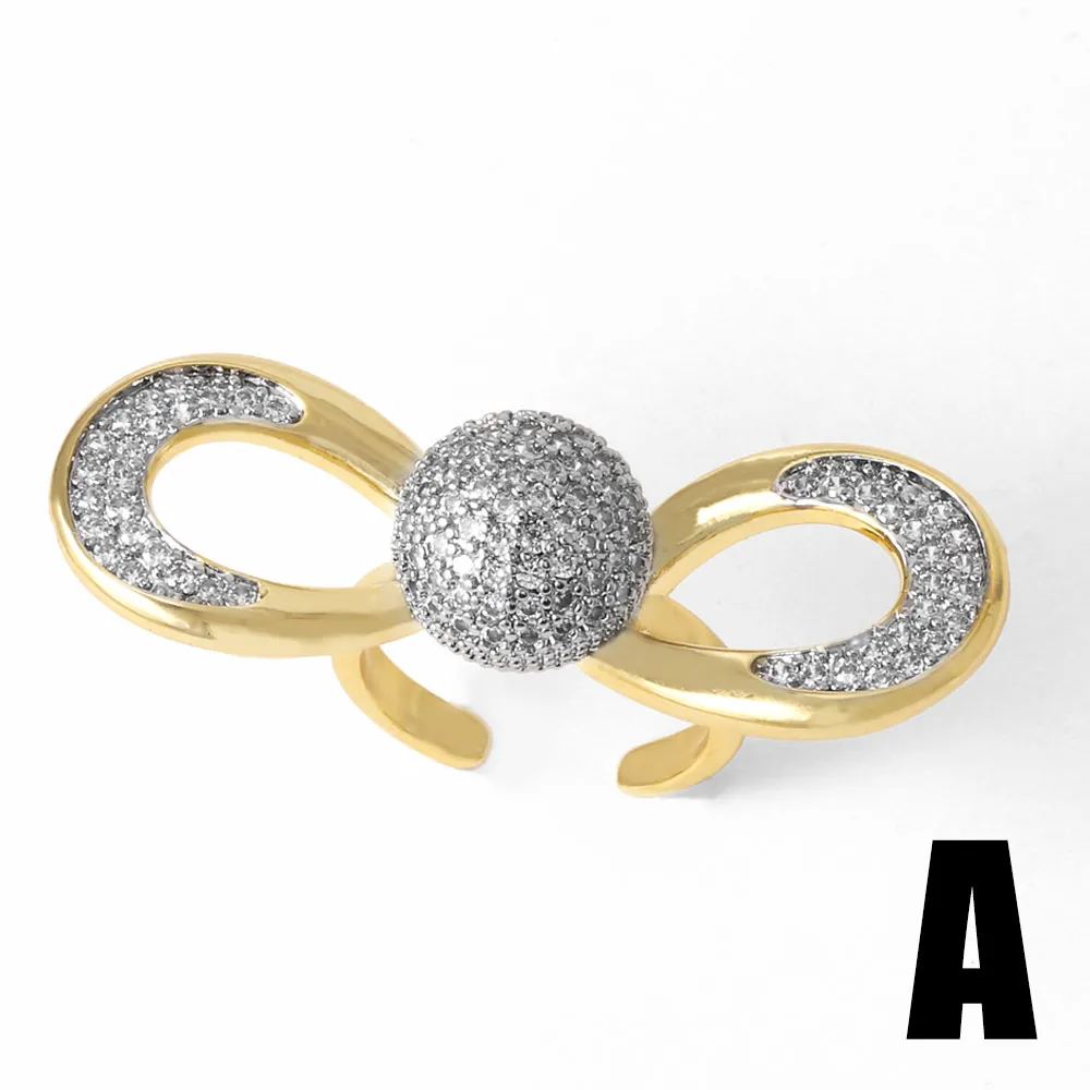 OCESRIO Crystal Silver Color Ball Statement Rings for Women Copper Gold Plated Butterfly Open Ring Women Jewelry Gift righ51