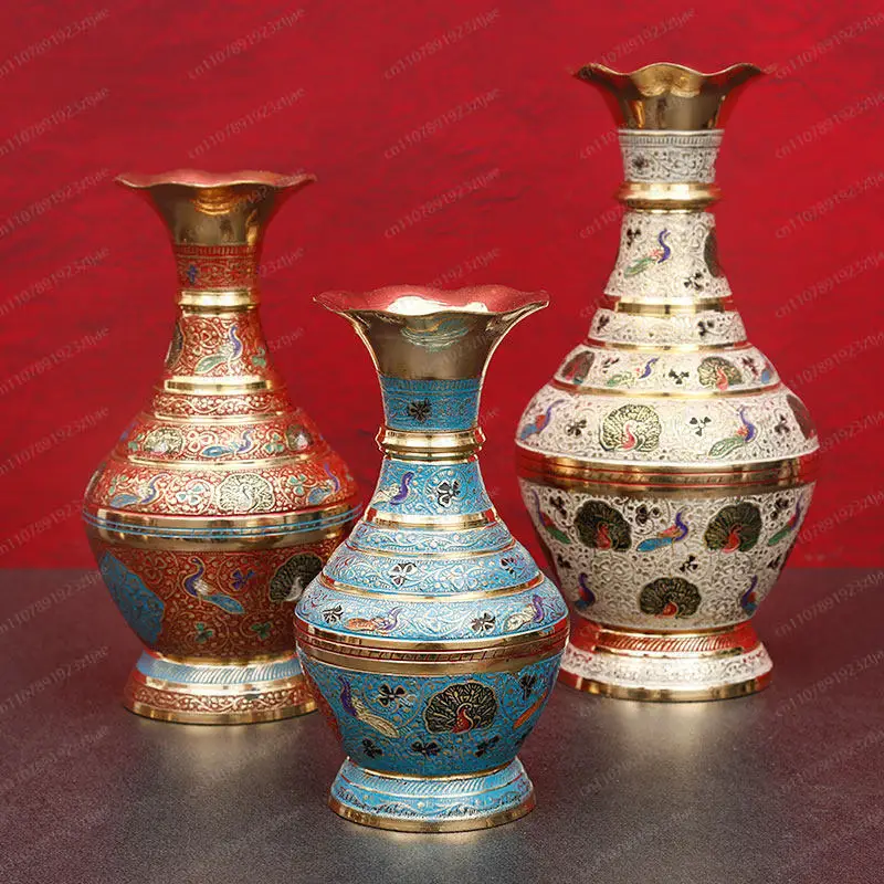 Copper Vase Ornament, A Pair of Exquisite Countertops, Brass Inserts, Fake Flowers, Home Accessories, Handicrafts