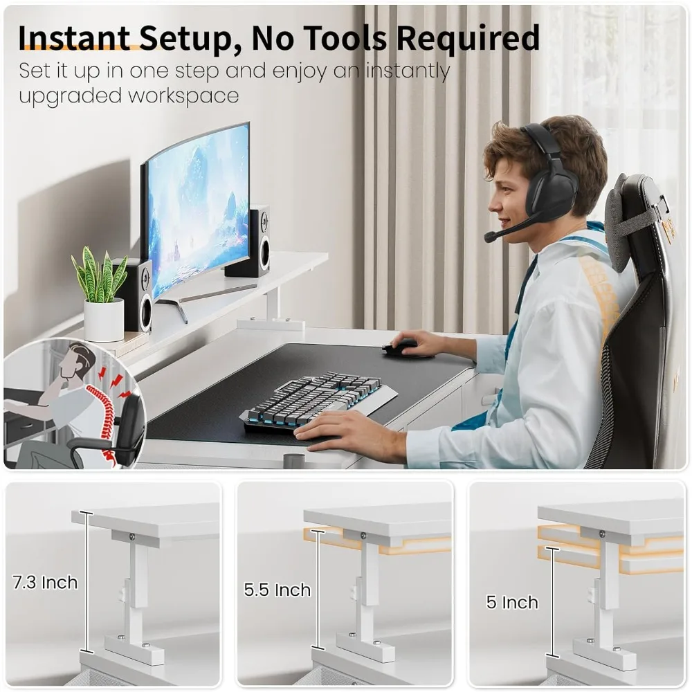 47 Inch Computer Desk with 3 Drawers, Gaming Desk with LED Lights and Adjustable Monitor Stand, Work from Home, Modern Work/Writ