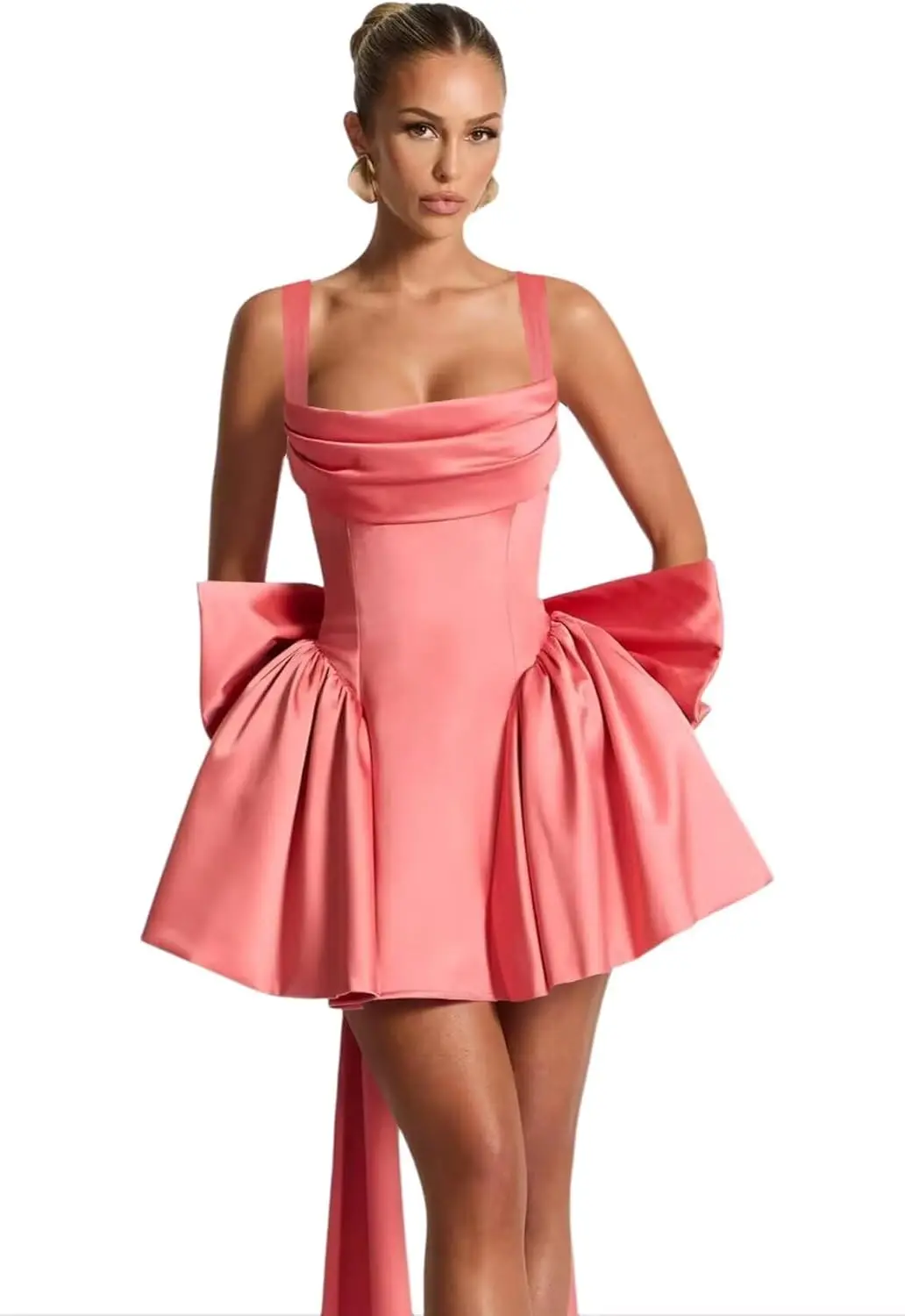 

Teenage2025Spaghetti Strap Short Back To School Dress with Bow Square Neckline,Birthday Ball Gown,Graduation Cocktail Party Gown