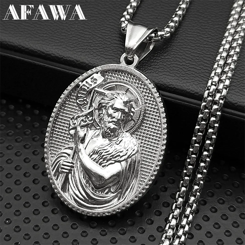 

San Benito Pendant Necklace for Women Men Stainless Steel Christian Amulet St Benedict Medal Religious Chain Jewelry NZZ535