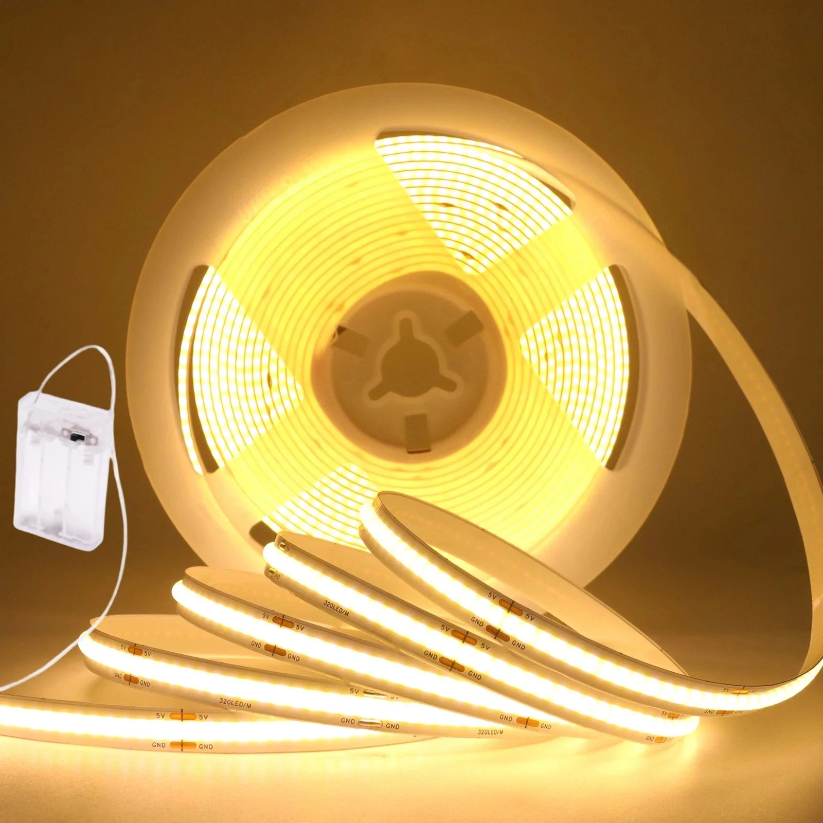5V COB LED Light Strip 3AA Battery Powered Flexible Ribbon Diode 8MM High Density Linear Lighting Cabinet Lighting for Cabinet