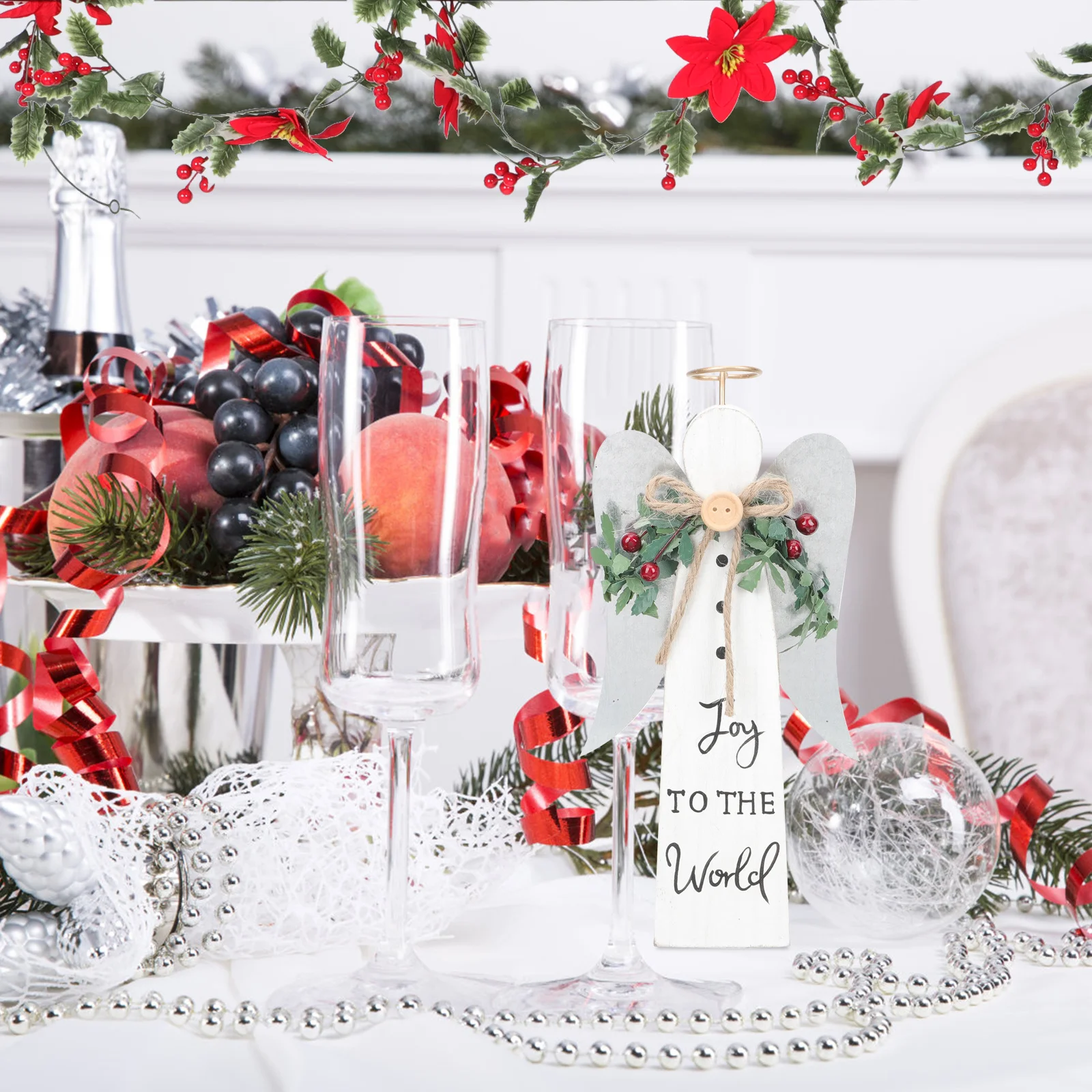 

Artificial Christmas Rattan Leaf Red Flower Vine Bendable Decorative Rattan for Tree Festive Holiday Party Indoor Outdoor